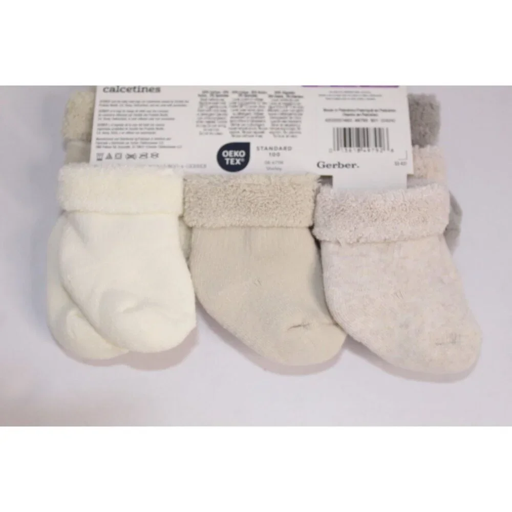 Gerber Wiggle Proof Stay On Infant Bootie Socks 0-3 Months Beige Gray 6‎ Pack